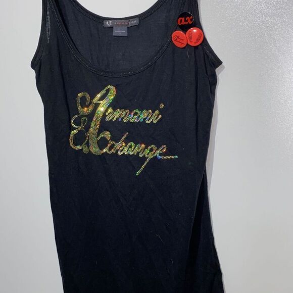 Armani Exchange Women's Sequined Logo Scoop Neck Tank Top Black Gold Size Large - Picture 4 of 9